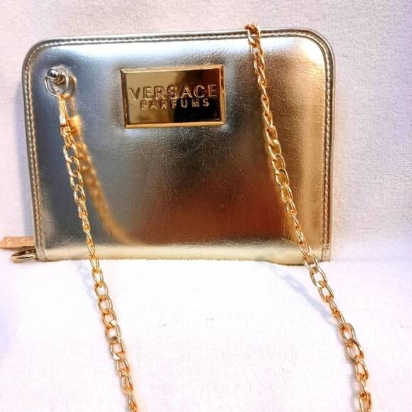 Versace Parfums Wallet GOLD On A Chain Gold Metallic Organize Wedding Prom Glam - Picture 1 of 12